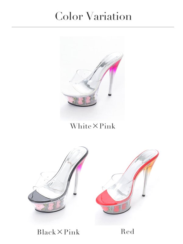 画像15: 【COMEX】 3color/ 15cmヒール/ バラ/ グラデーション/ クリアヒール/ 厚底ストーム/ ハイヒール/ フラワーサンダル[OF02]