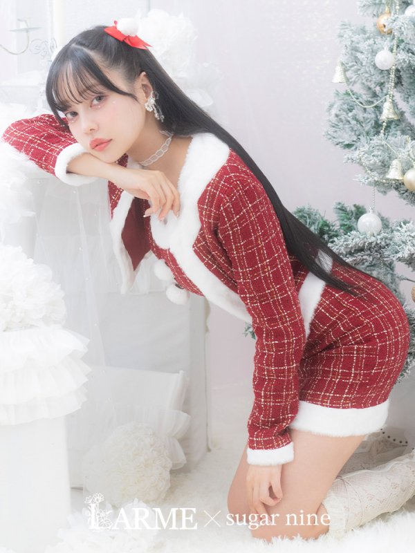 画像1: SALE!【サンタコス 6点セット】【XS-Lサイズ/1カラー】ツイードジャケットチェックセットアップサンタコスプレ[YMT]