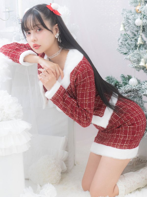 画像3: SALE!【サンタコス 6点セット】【XS-Lサイズ/1カラー】ツイードジャケットチェックセットアップサンタコスプレ[YMT]