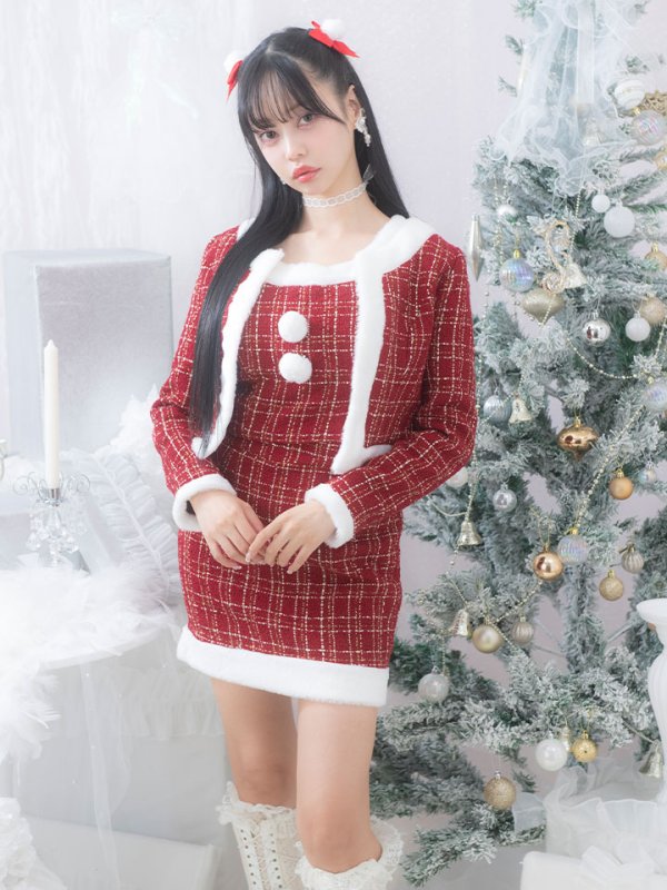 画像5: SALE!【サンタコス 6点セット】【XS-Lサイズ/1カラー】ツイードジャケットチェックセットアップサンタコスプレ[YMT]