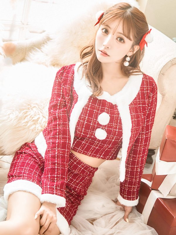 画像20: SALE!【サンタコス 6点セット】【XS-Lサイズ/1カラー】ツイードジャケットチェックセットアップサンタコスプレ[YMT]