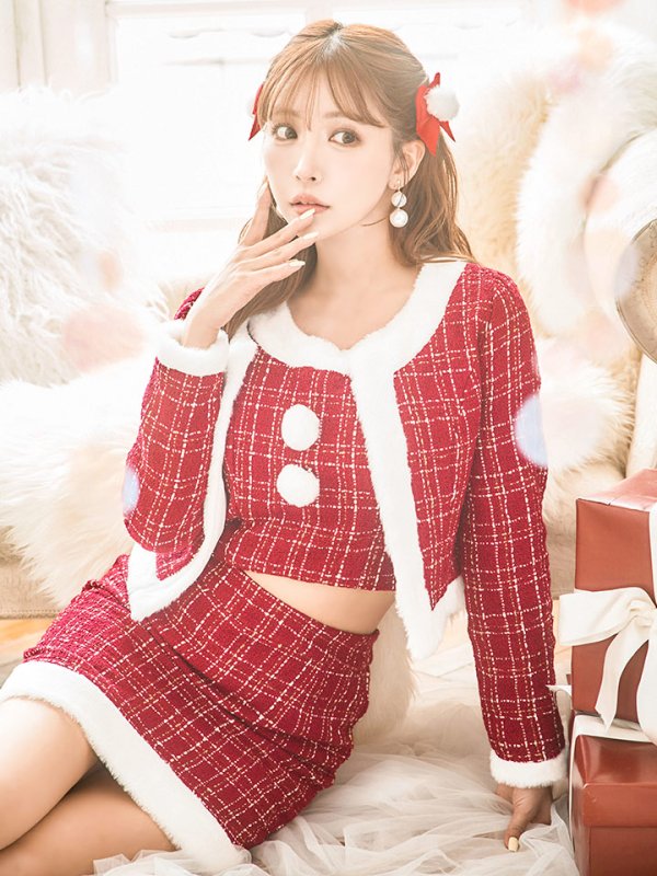 画像25: SALE!【サンタコス 6点セット】【XS-Lサイズ/1カラー】ツイードジャケットチェックセットアップサンタコスプレ[YMT]