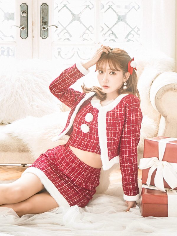 画像27: SALE!【サンタコス 6点セット】【XS-Lサイズ/1カラー】ツイードジャケットチェックセットアップサンタコスプレ[YMT]