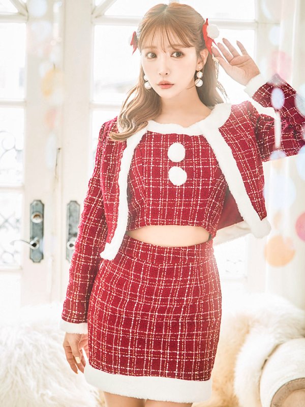 画像14: SALE!【サンタコス 6点セット】【XS-Lサイズ/1カラー】ツイードジャケットチェックセットアップサンタコスプレ[YMT]