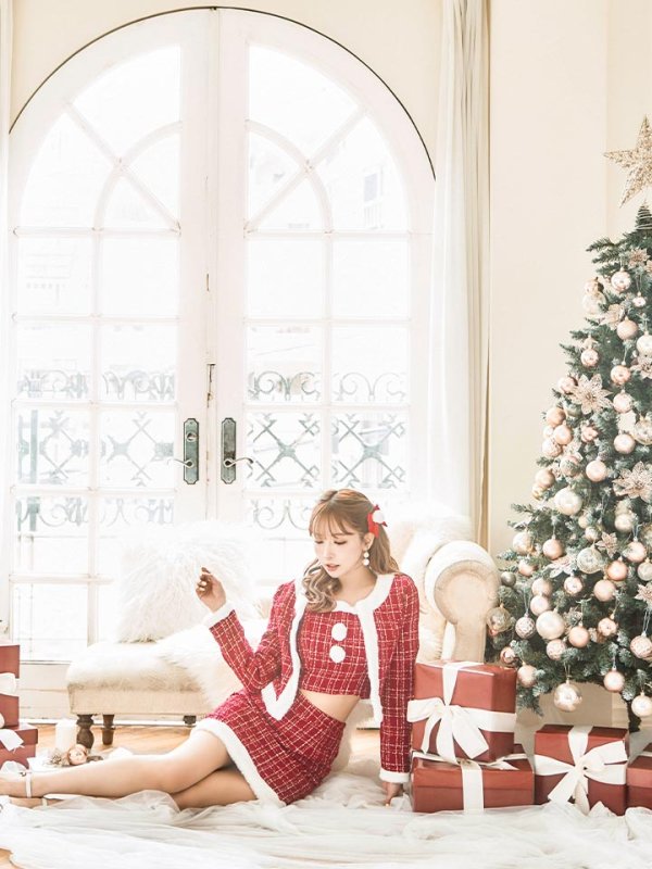 画像16: SALE!【サンタコス 6点セット】【XS-Lサイズ/1カラー】ツイードジャケットチェックセットアップサンタコスプレ[YMT]