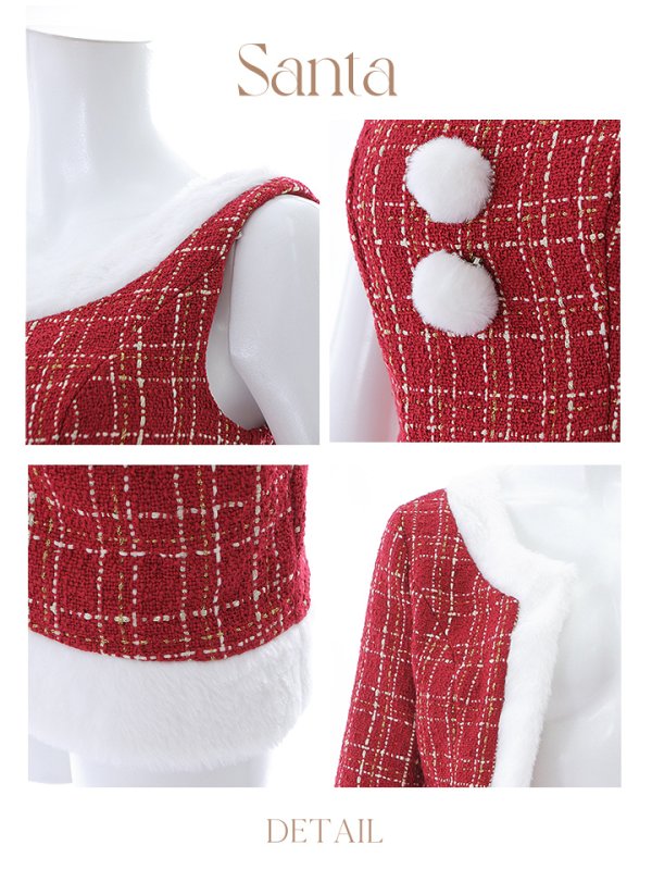 画像38: SALE!【サンタコス 6点セット】【XS-Lサイズ/1カラー】ツイードジャケットチェックセットアップサンタコスプレ[YMT]