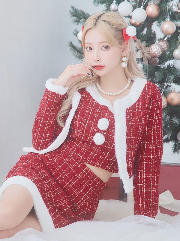 画像3: SALE!【サンタコス 6点セット】【XS-Lサイズ/1カラー】ツイードジャケットチェックセットアップサンタコスプレ[YMT]