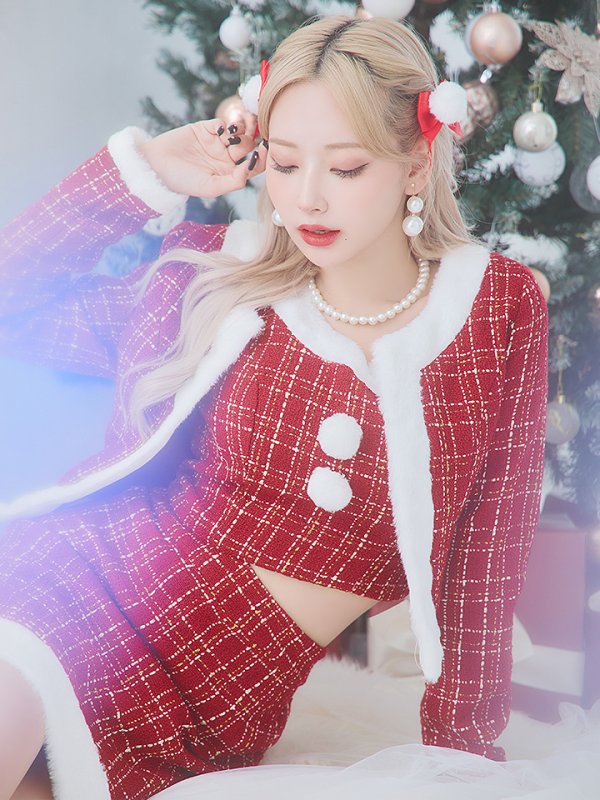 画像7: SALE!【サンタコス 6点セット】【XS-Lサイズ/1カラー】ツイードジャケットチェックセットアップサンタコスプレ[YMT]