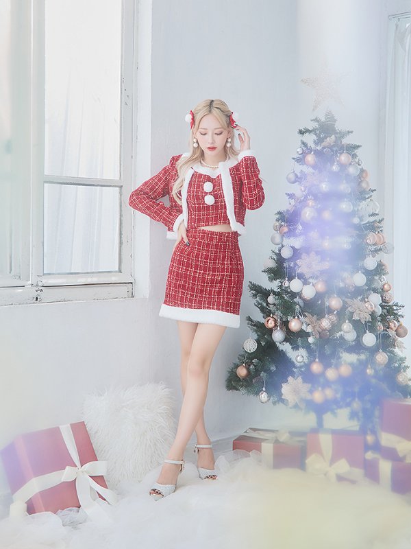 画像9: SALE!【サンタコス 6点セット】【XS-Lサイズ/1カラー】ツイードジャケットチェックセットアップサンタコスプレ[YMT]