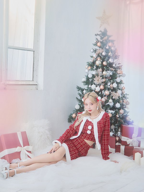 画像11: SALE!【サンタコス 6点セット】【XS-Lサイズ/1カラー】ツイードジャケットチェックセットアップサンタコスプレ[YMT]