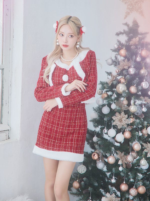 画像12: SALE!【サンタコス 6点セット】【XS-Lサイズ/1カラー】ツイードジャケットチェックセットアップサンタコスプレ[YMT]