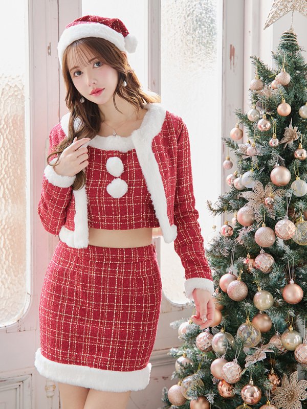 画像38: SALE!【サンタコス 6点セット】【XS-Lサイズ/1カラー】ツイードジャケットチェックセットアップサンタコスプレ[YMT]