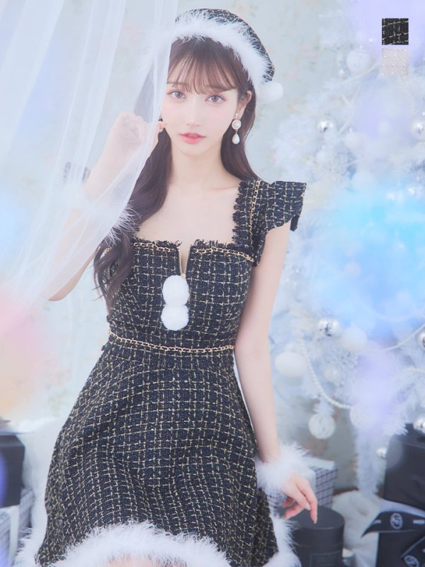 画像4: SALE!【サンタコス 4点セット】【S-Lサイズ/2カラー】チェーンモチーフフロントジップツイードフレアサンタコスプレ[YMT]