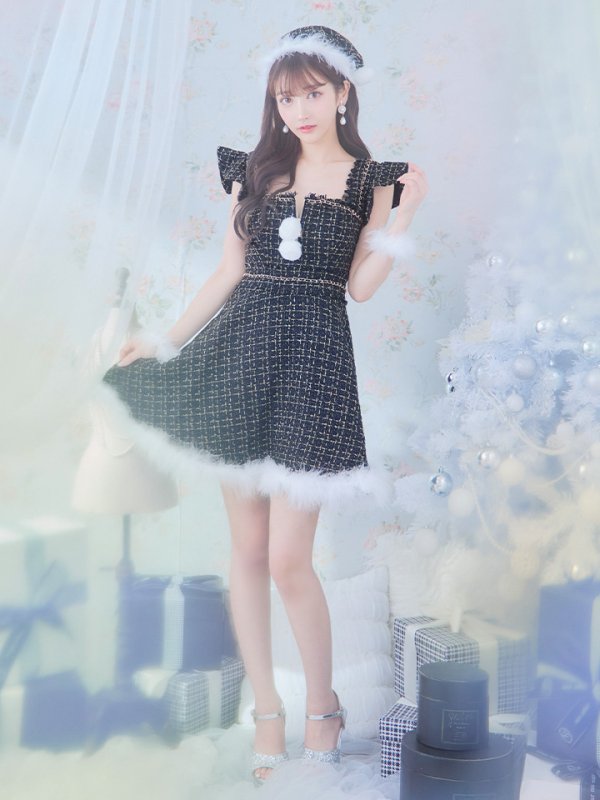 画像6: SALE!【サンタコス 4点セット】【S-Lサイズ/2カラー】チェーンモチーフフロントジップツイードフレアサンタコスプレ[YMT]