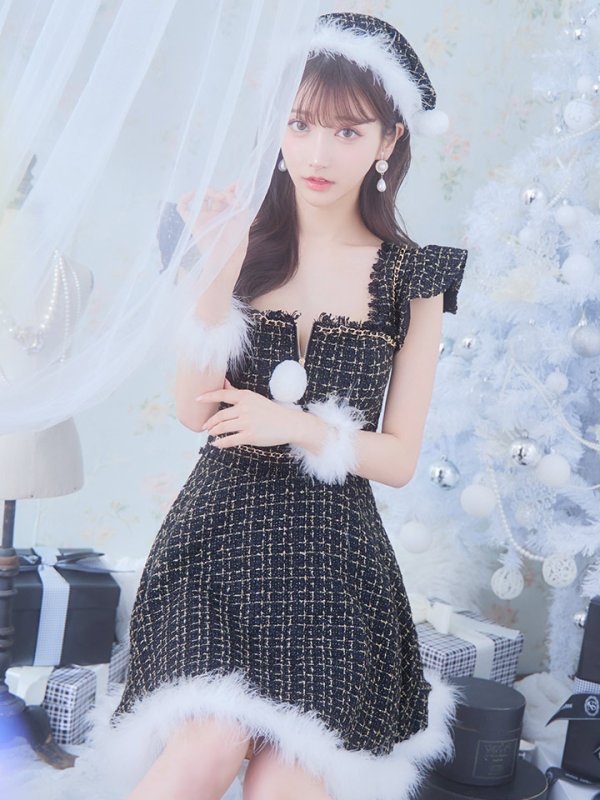 画像13: SALE!【サンタコス 4点セット】【S-Lサイズ/2カラー】チェーンモチーフフロントジップツイードフレアサンタコスプレ[YMT]