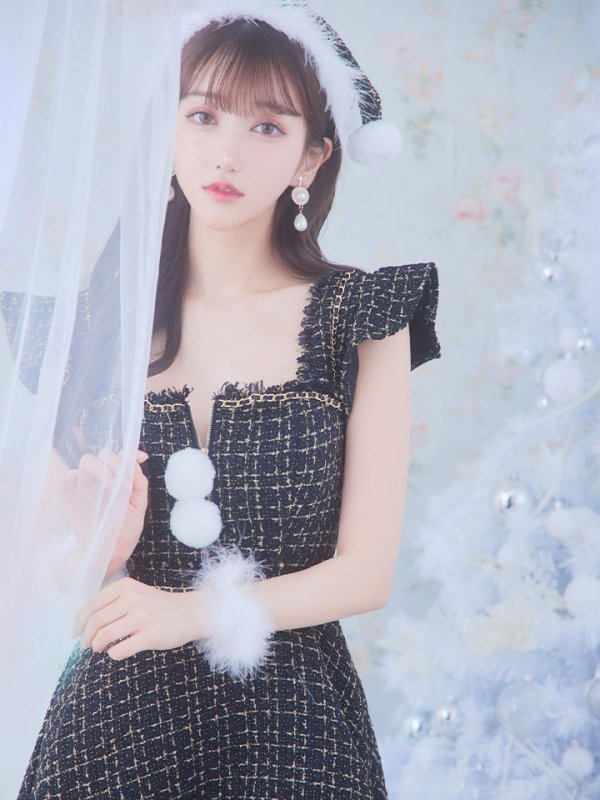 画像15: SALE!【サンタコス 4点セット】【S-Lサイズ/2カラー】チェーンモチーフフロントジップツイードフレアサンタコスプレ[YMT]