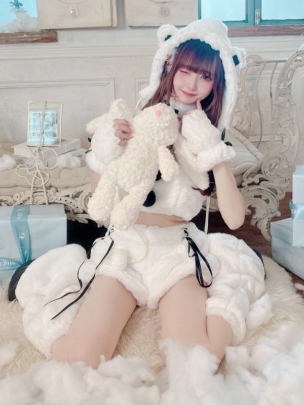 画像2: 【即日発送！】【サンタコス8点セット】【Fサイズ】もこもこシロクマセットアップ[YMT]