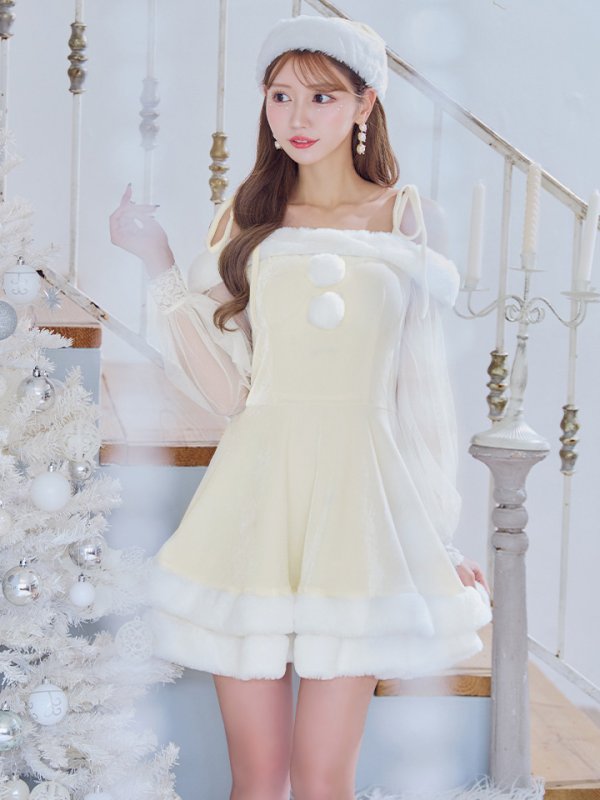 画像12: 【即日発送】【サンタコス 3点セット】【XS-XLサイズ/1カラー】オフショルダーシアーチュールフレアサンタコスプレ[OF01]