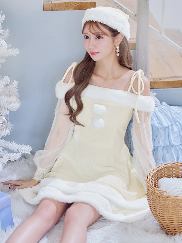 画像3: 【即日発送】【サンタコス 3点セット】【XS-XLサイズ/1カラー】オフショルダーシアーチュールフレアサンタコスプレ[OF01]