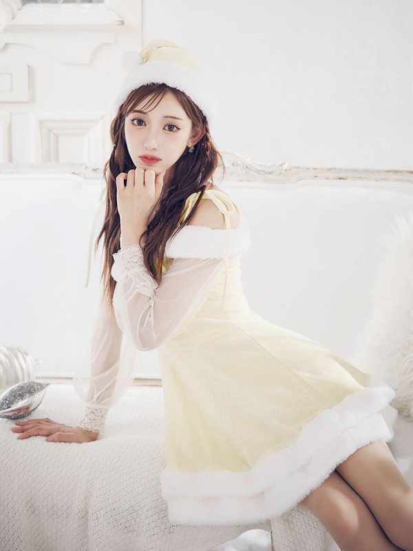 画像8: 【即日発送】【サンタコス 3点セット】【XS-XLサイズ/1カラー】オフショルダーシアーチュールフレアサンタコスプレ[OF01]