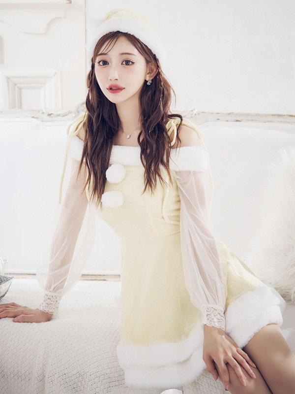 画像9: 【即日発送】【サンタコス 3点セット】【XS-XLサイズ/1カラー】オフショルダーシアーチュールフレアサンタコスプレ[OF01]