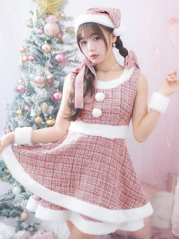 画像4: 即日発送!【サンタコス 5点セット】【S-Lサイズ/3カラー】ツイードチェック2段フレアスカートサンタコスプレ[YMT]