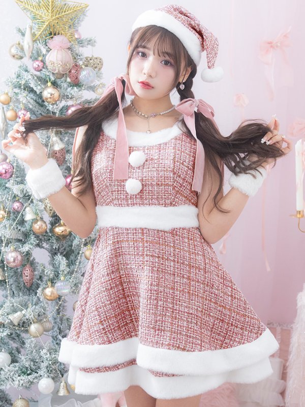 画像5: 即日発送!【サンタコス 5点セット】【S-Lサイズ/3カラー】ツイードチェック2段フレアスカートサンタコスプレ[YMT]