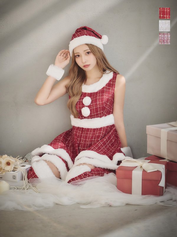 画像23: 即日発送!【サンタコス 5点セット】【S-Lサイズ/3カラー】ツイードチェック2段フレアスカートサンタコスプレ[YMT]