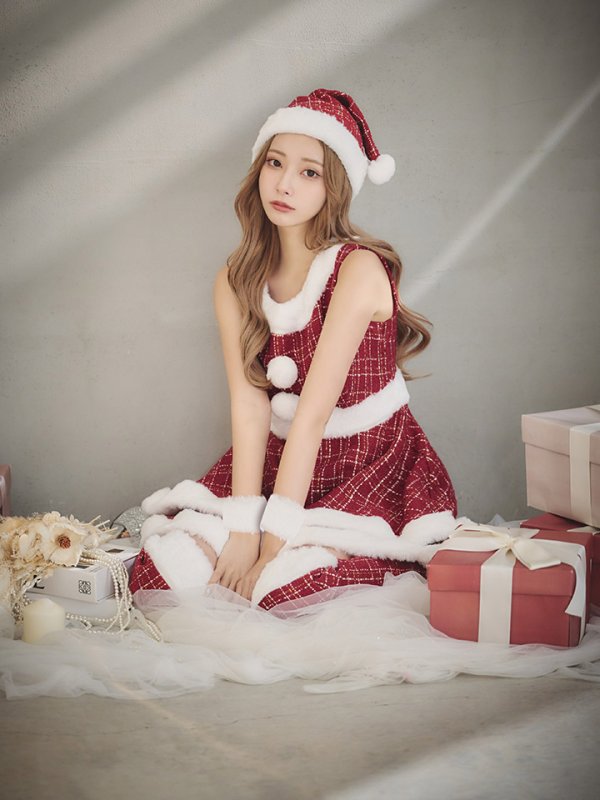 画像6: 即日発送!【サンタコス 5点セット】【S-Lサイズ/3カラー】ツイードチェック2段フレアスカートサンタコスプレ[YMT]