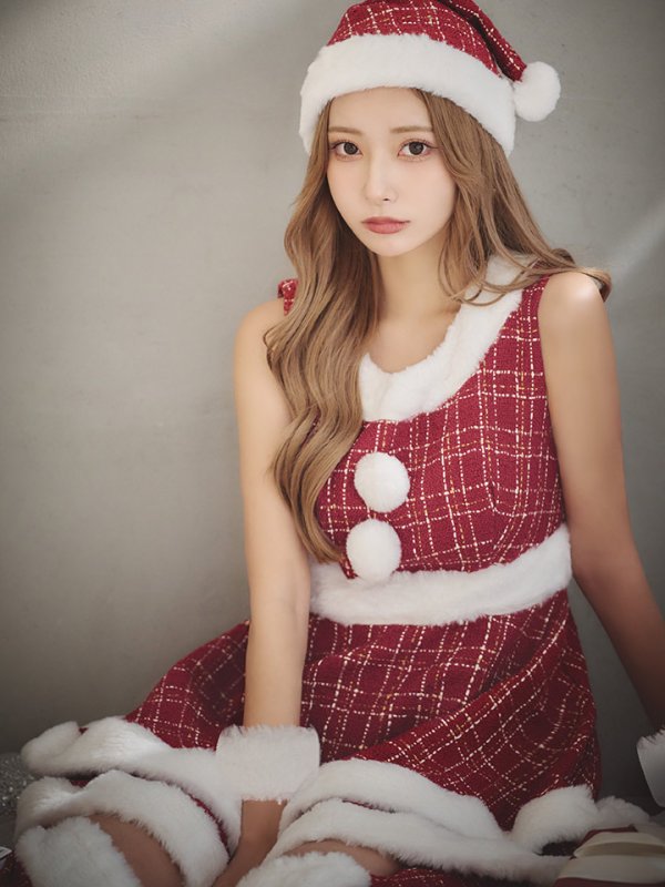 画像7: 即日発送!【サンタコス 5点セット】【S-Lサイズ/3カラー】ツイードチェック2段フレアスカートサンタコスプレ[YMT]