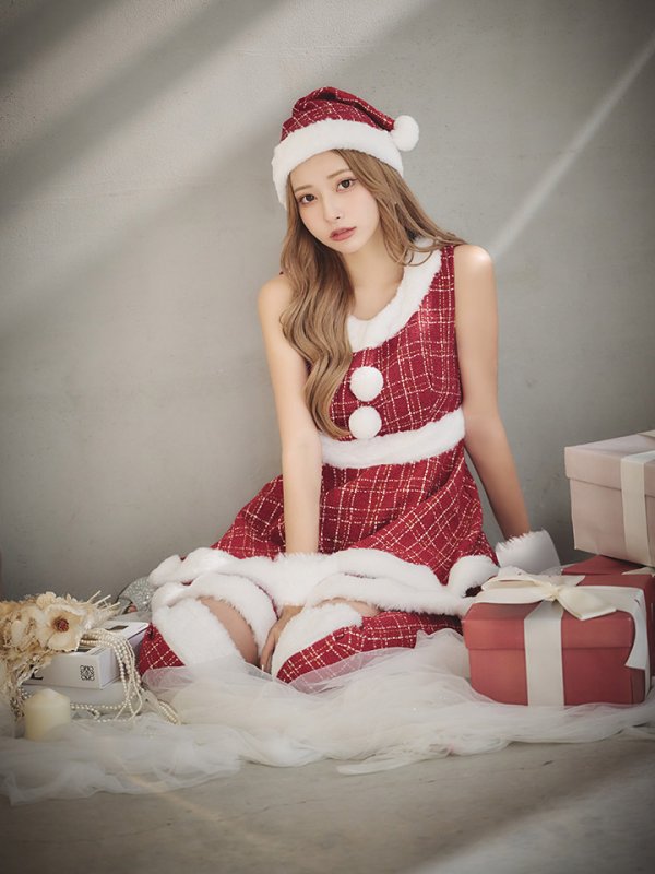 画像11: 即日発送!【サンタコス 5点セット】【S-Lサイズ/3カラー】ツイードチェック2段フレアスカートサンタコスプレ[YMT]