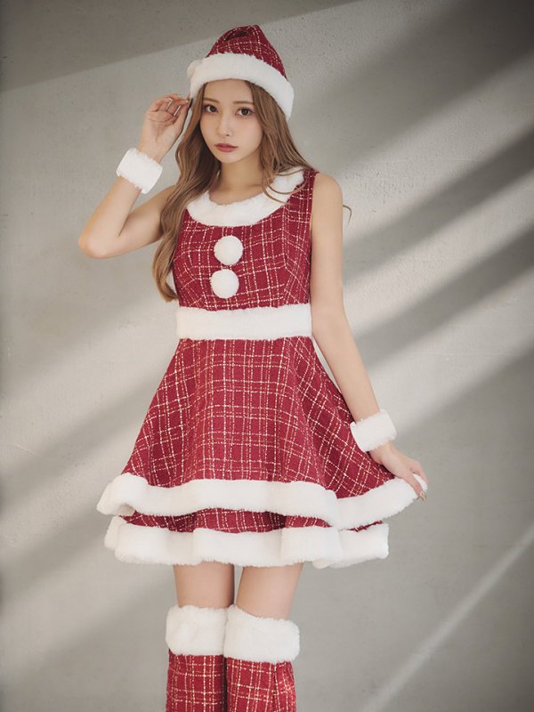 画像13: 即日発送!【サンタコス 5点セット】【S-Lサイズ/3カラー】ツイードチェック2段フレアスカートサンタコスプレ[YMT]