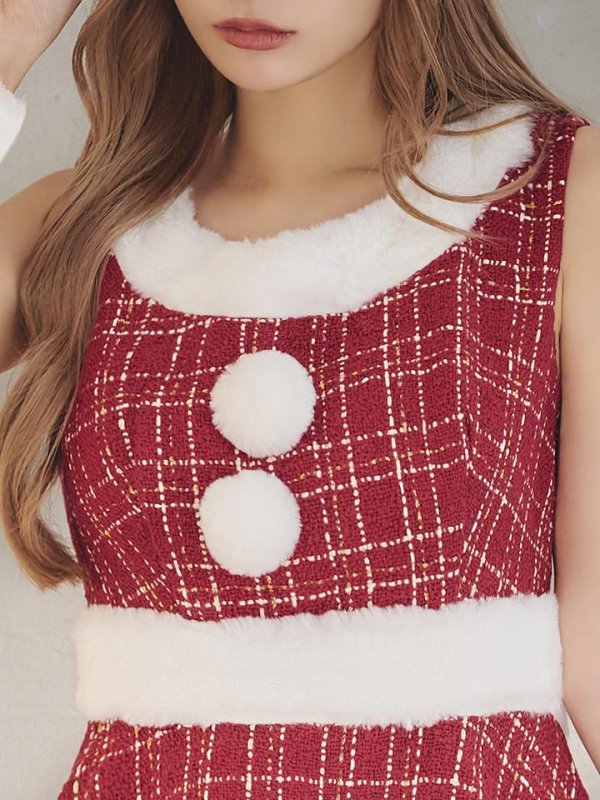 画像16: 即日発送!【サンタコス 5点セット】【S-Lサイズ/3カラー】ツイードチェック2段フレアスカートサンタコスプレ[YMT]