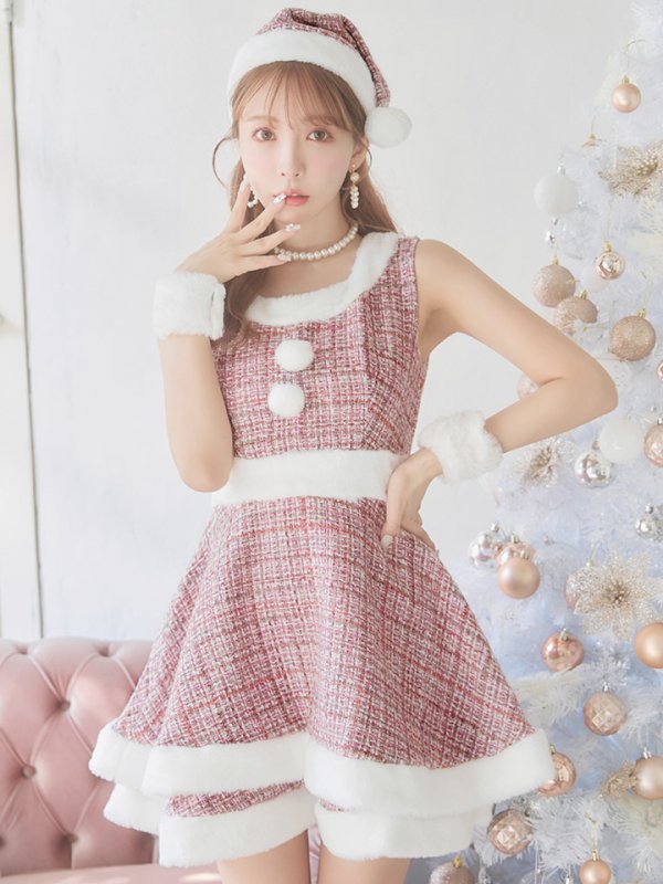 画像30: 即日発送!【サンタコス 5点セット】【S-Lサイズ/3カラー】ツイードチェック2段フレアスカートサンタコスプレ[YMT]