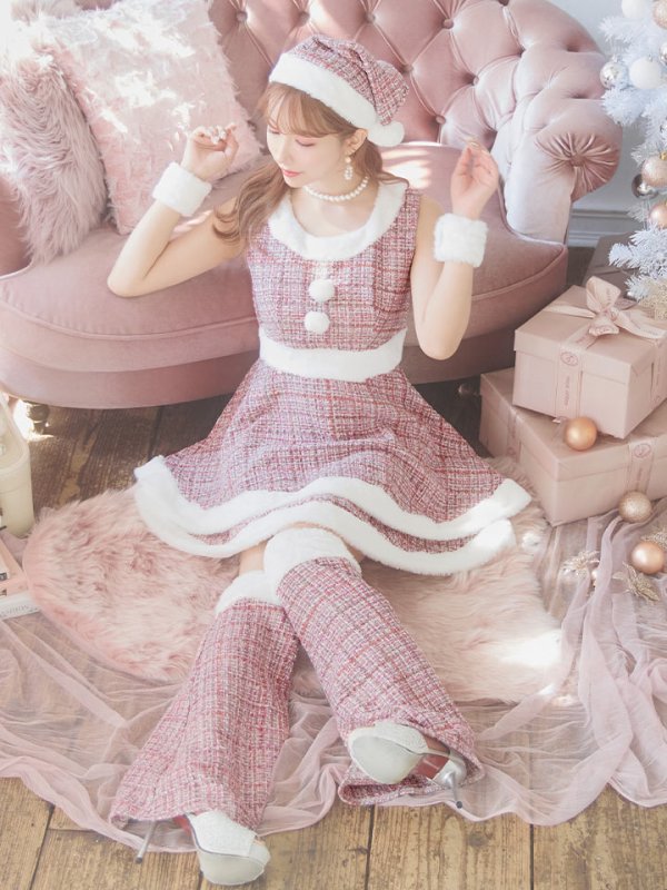 画像36: 即日発送!【サンタコス 5点セット】【S-Lサイズ/3カラー】ツイードチェック2段フレアスカートサンタコスプレ[YMT]