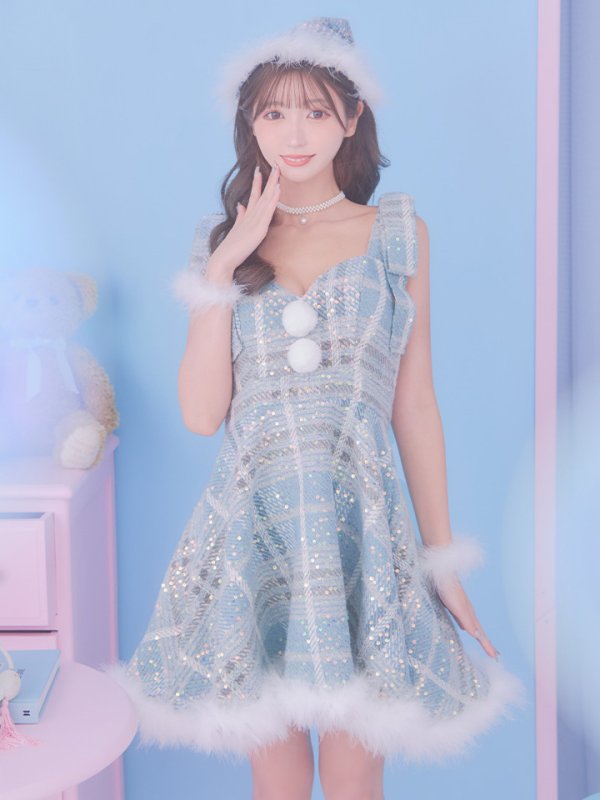 画像4: 即日発送!【サンタコス 4点セット】【S-Lサイズ/1カラー】フレアツイードサンタ[YMT]