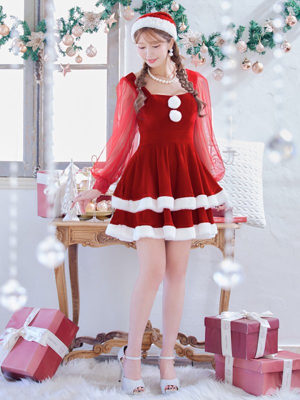 画像11: 【即日発送】【サンタコス 3点セット】【S-Lサイズ/1カラー】チュールシアーフレアサンタコスプレ[YMT]