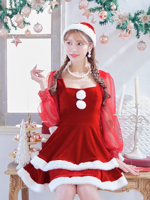 画像13: 【即日発送】【サンタコス 3点セット】【S-Lサイズ/1カラー】チュールシアーフレアサンタコスプレ[YMT]