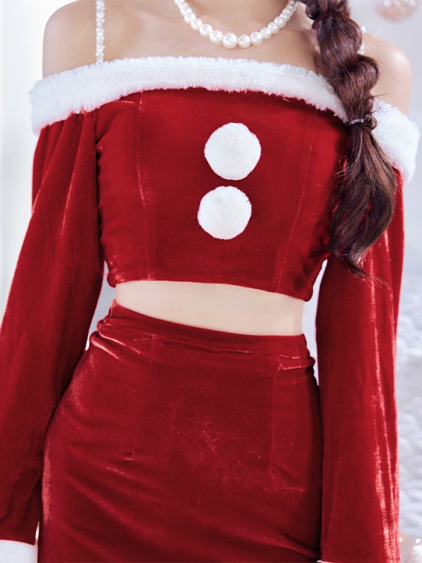 画像14: 【予約商品/11月下旬発送予定】【サンタコス 4点セット】【S-Lサイズ/2カラー】オフショルダーセットアップサンタコスプレ[OF01]