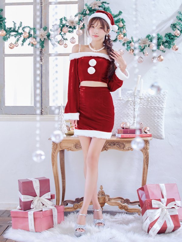 画像4: 【予約商品/11月下旬発送予定】【サンタコス 4点セット】【S-Lサイズ/2カラー】オフショルダーセットアップサンタコスプレ[OF01]