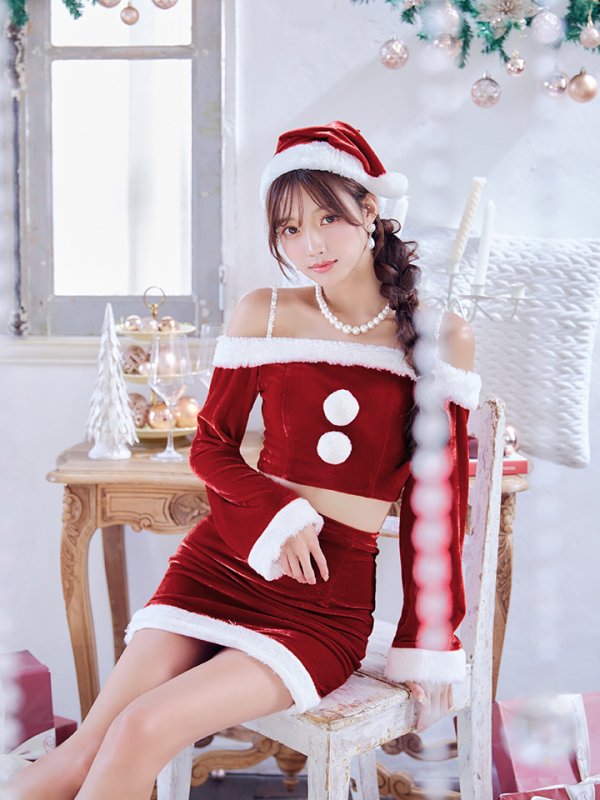 画像5: 【予約商品/11月下旬発送予定】【サンタコス 4点セット】【S-Lサイズ/2カラー】オフショルダーセットアップサンタコスプレ[OF01]