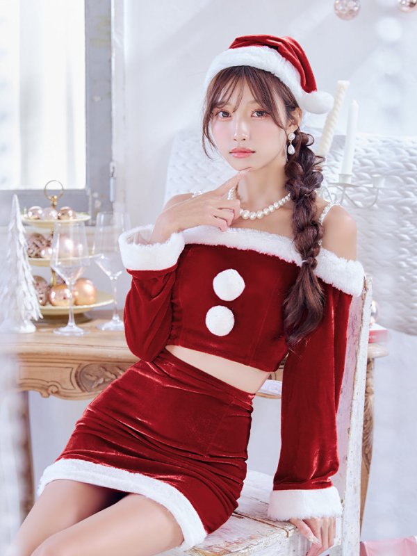 画像8: 【予約商品/11月下旬発送予定】【サンタコス 4点セット】【S-Lサイズ/2カラー】オフショルダーセットアップサンタコスプレ[OF01]