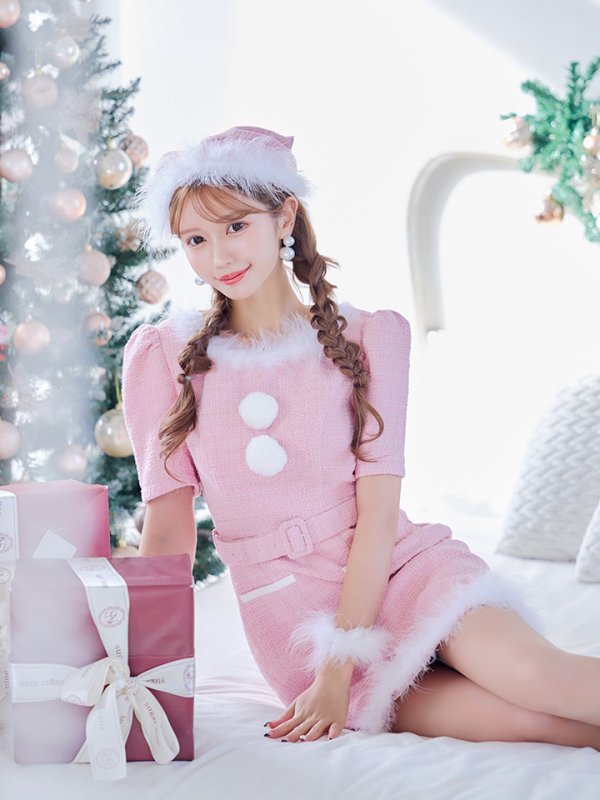 画像10: 【即日発送！】【サンタコス5点セット】【S-Mサイズ/2カラー】ツイードベルトワンピースサンタコスプレ[YMT]