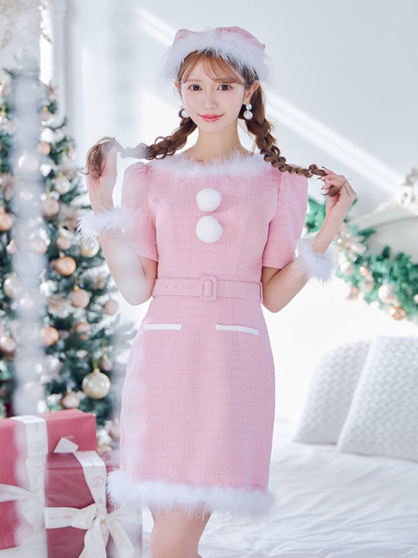 画像15: 【即日発送！】【サンタコス5点セット】【S-Mサイズ/2カラー】ツイードベルトワンピースサンタコスプレ[YMT]