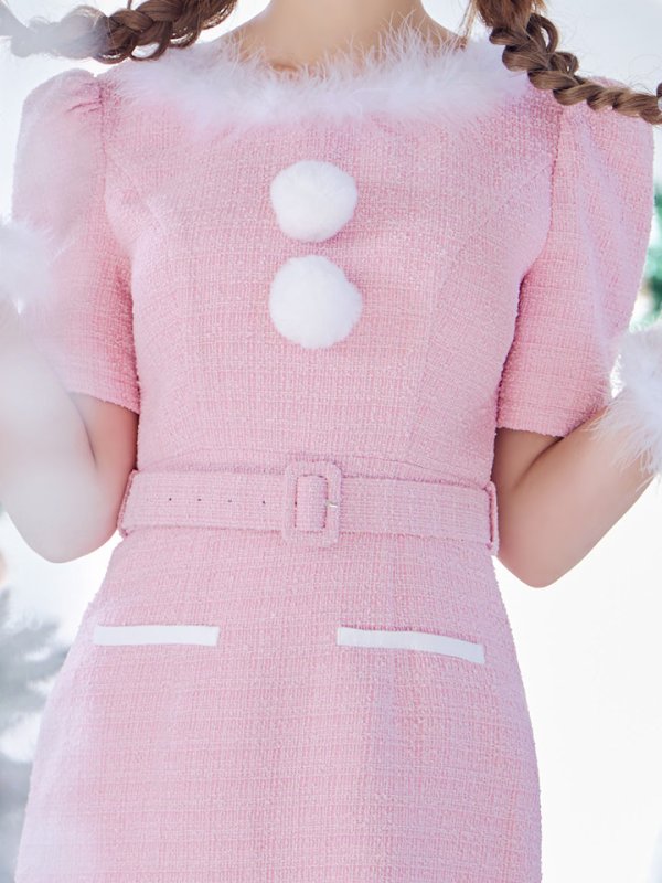 画像6: 【即日発送！】【サンタコス5点セット】【S-Mサイズ/2カラー】ツイードベルトワンピースサンタコスプレ[YMT]