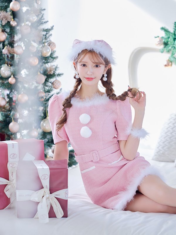 画像9: 【即日発送！】【サンタコス5点セット】【S-Mサイズ/2カラー】ツイードベルトワンピースサンタコスプレ[YMT]