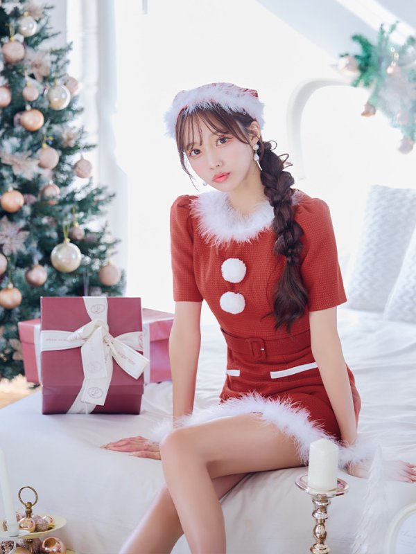 画像30: 【即日発送！】【サンタコス5点セット】【S-Mサイズ/2カラー】ツイードベルトワンピースサンタコスプレ[YMT]