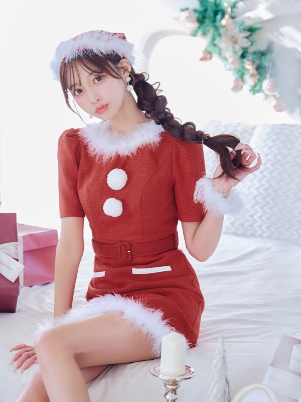 画像31: 【即日発送！】【サンタコス5点セット】【S-Mサイズ/2カラー】ツイードベルトワンピースサンタコスプレ[YMT]