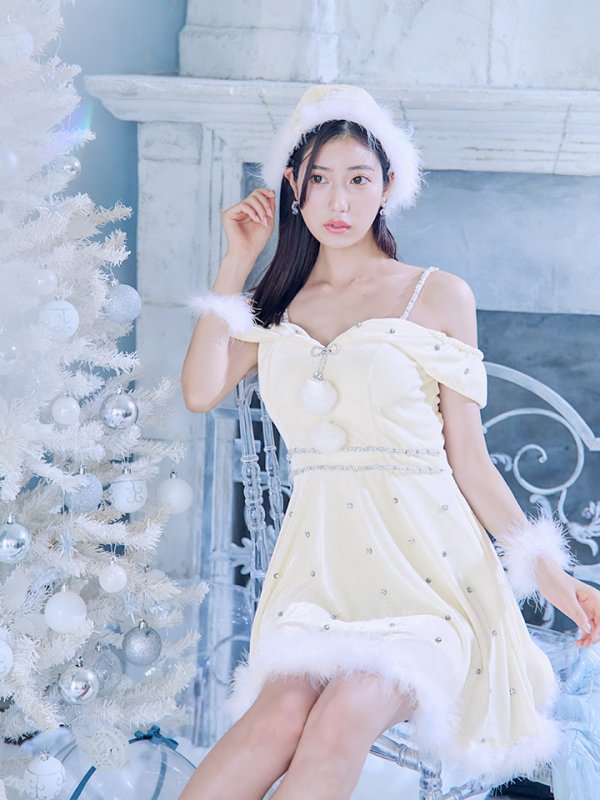 画像36: 【ノベルティ対象】【即日発送！】【サンタコス 5点セット】【XS-XLサイズ/3カラー】オフショルビジューリボンフレアサンタ[YMT]