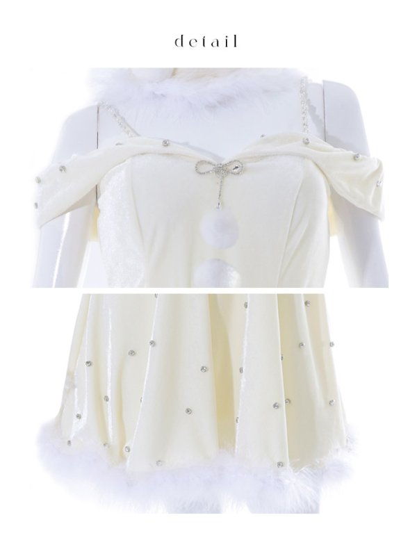 画像48: 【ノベルティ対象】【即日発送！】【サンタコス 5点セット】【XS-XLサイズ/3カラー】オフショルビジューリボンフレアサンタ[YMT]